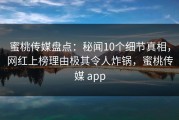 蜜桃传媒盘点：秘闻10个细节真相，网红上榜理由极其令人炸锅，蜜桃传媒 app