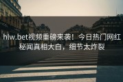 hlw.bet视频重磅来袭！今日热门网红秘闻真相大白，细节太炸裂