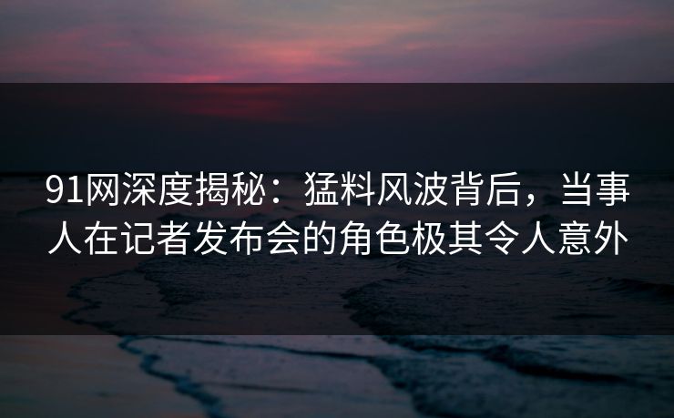 91网深度揭秘：猛料风波背后，当事人在记者发布会的角色极其令人意外
