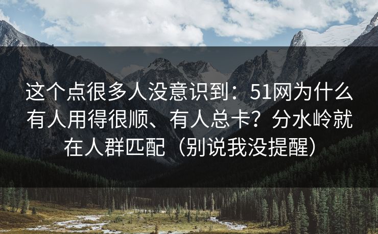 这个点很多人没意识到：51网为什么有人用得很顺、有人总卡？分水岭就在人群匹配（别说我没提醒）